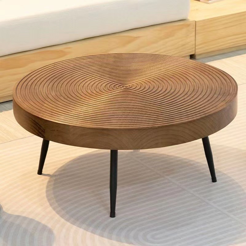 Cronología creativa nórdica mesa de centro de madera maciza apartamento pequeño casa de familia troncos de estilo japonés mesa baja redonda casa sala de estar retro