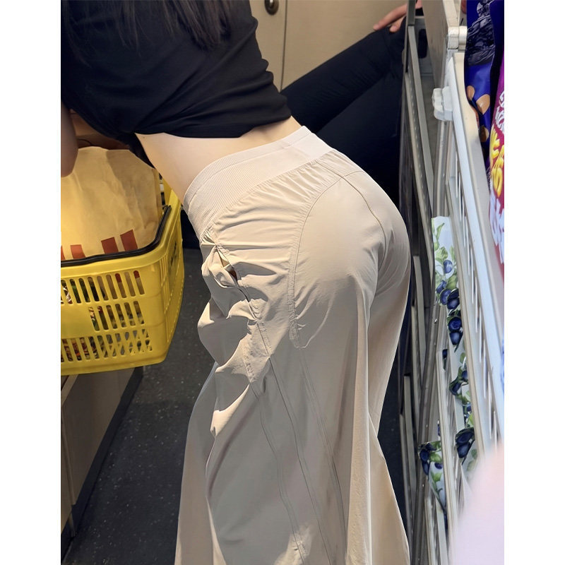 Khaki butt-lifting quick-dry fitness sports pants for women, summer thin 2026, petite loose casual wide-leg pants Khaki butt-lifting quick-dry fitness sports pants for women, summer thin 2026, petite loose casual wide-leg pants