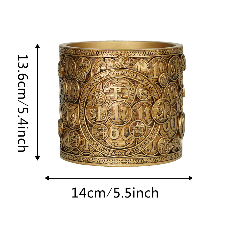 Kindergarten Specializes in Retro Gold Coin Resin Flower Pot Ornaments, Home Desktop Decoration, Garden Planting Containers, Small Gifts