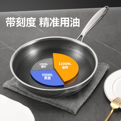 Small household stainless steel wok with honeycomb non-stick double-sided flat pan for 2 people, suitable for electric stove and gas stove, 28cm diameter