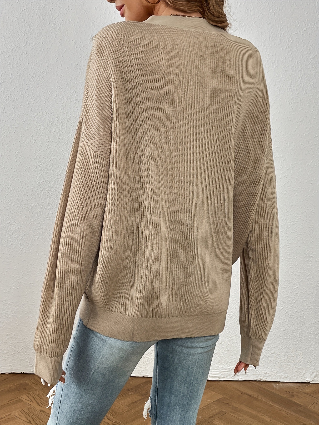 ​​Sexy Knit Cardigan Set – Chic Open-Front Acrylic Sweater With Lace Trim (Khaki, S/M/L)​​_voghion.com