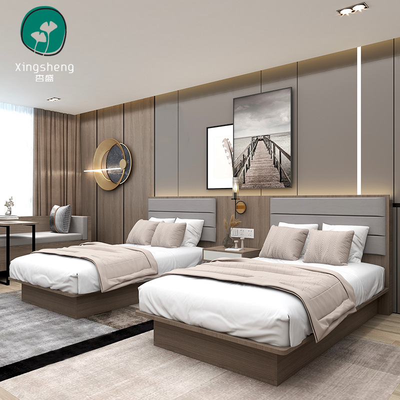 Simple Hotel Furniture, Guesthouse Apartment, Hotel Room Bed, Standard Room, Full Set of Customized Soft-Packed Bed Boxes