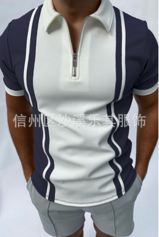 2023 Moda europea y americana Moda juvenil Camiseta de verano con cremallera de polo para hombre Soporte para pedir una pieza