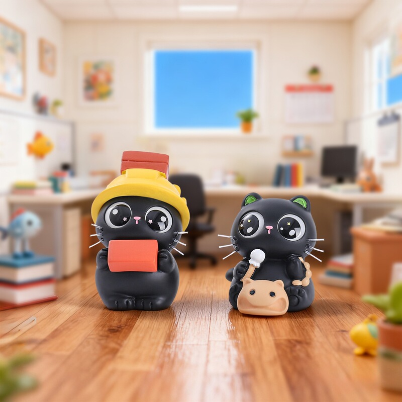 热卖喵小黑的工作日常盲盒桌面摆件可爱萌宠创意手办车载装饰直销|undefined
