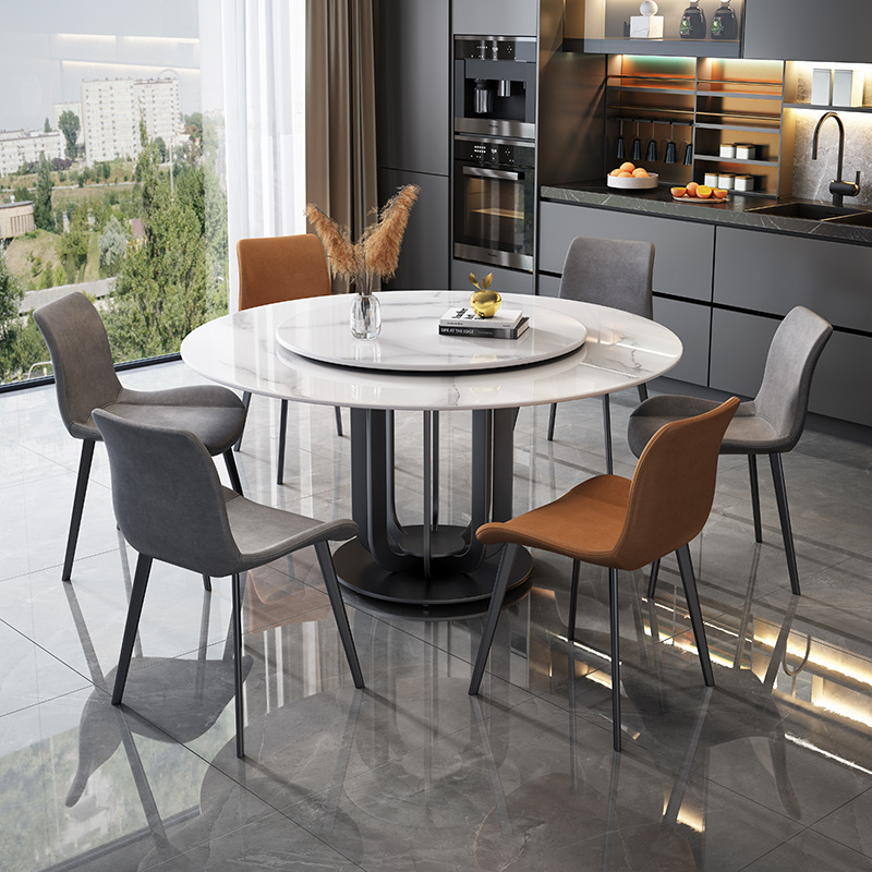 Luz de lujo ronda Placa de comedor mesa y silla combinación moderna minimalista mesa de comedor de alta gama nuevo restaurante con plato giratorio
