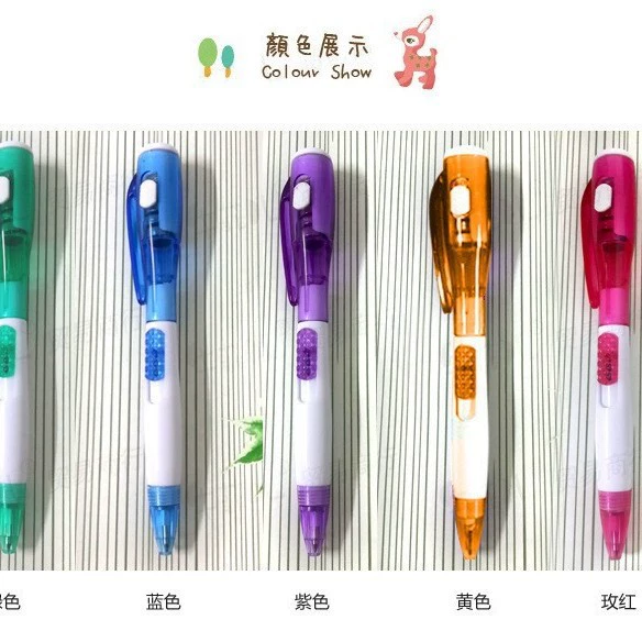 LED flashlight ballpoint pen, cute creative stationery, 13 cm, multicolor LED light