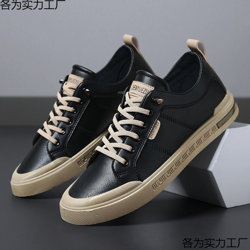 New Men's Spring Trendy Versatile Leather Face Shoes Durable Soft Sole Sports Casual Men's White Popular Shoes