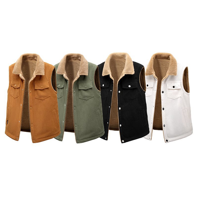 【Cross-Border】High-Quality 2025 New Vintage Men's Corduroy Vest Couple Style with Fleece Lining and Thickened Insulation