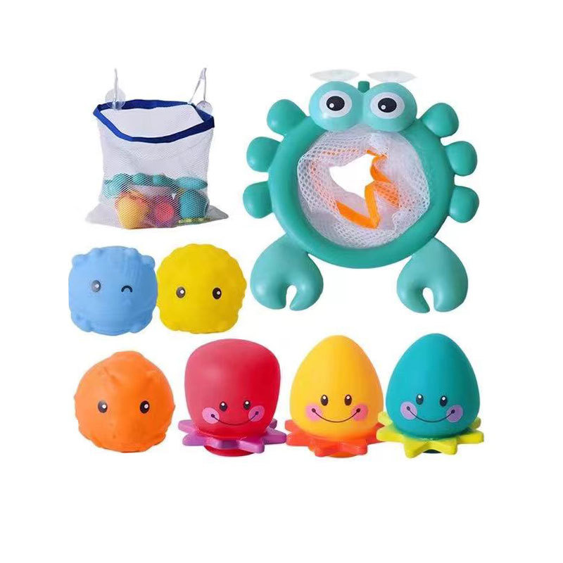 Amazon baño para niños baño de agua jugando cangrejo tiro de juguete baño spray de agua de vinilo animal combinación de almacenamiento