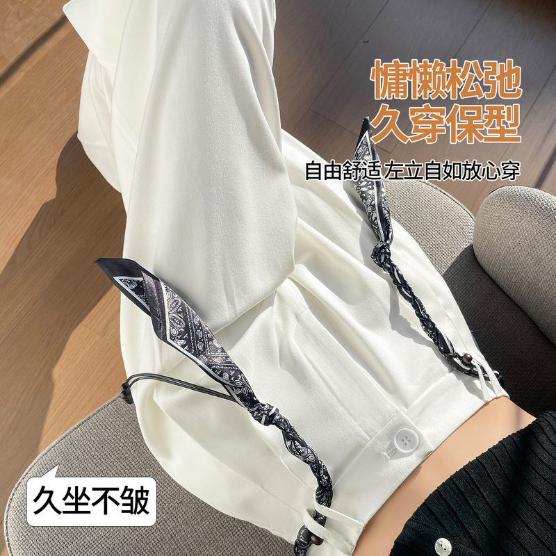 老钱风配丝巾腰带西装裤女秋季新款窄版直筒阔腿裤垂感休闲拖地裤|undefined
