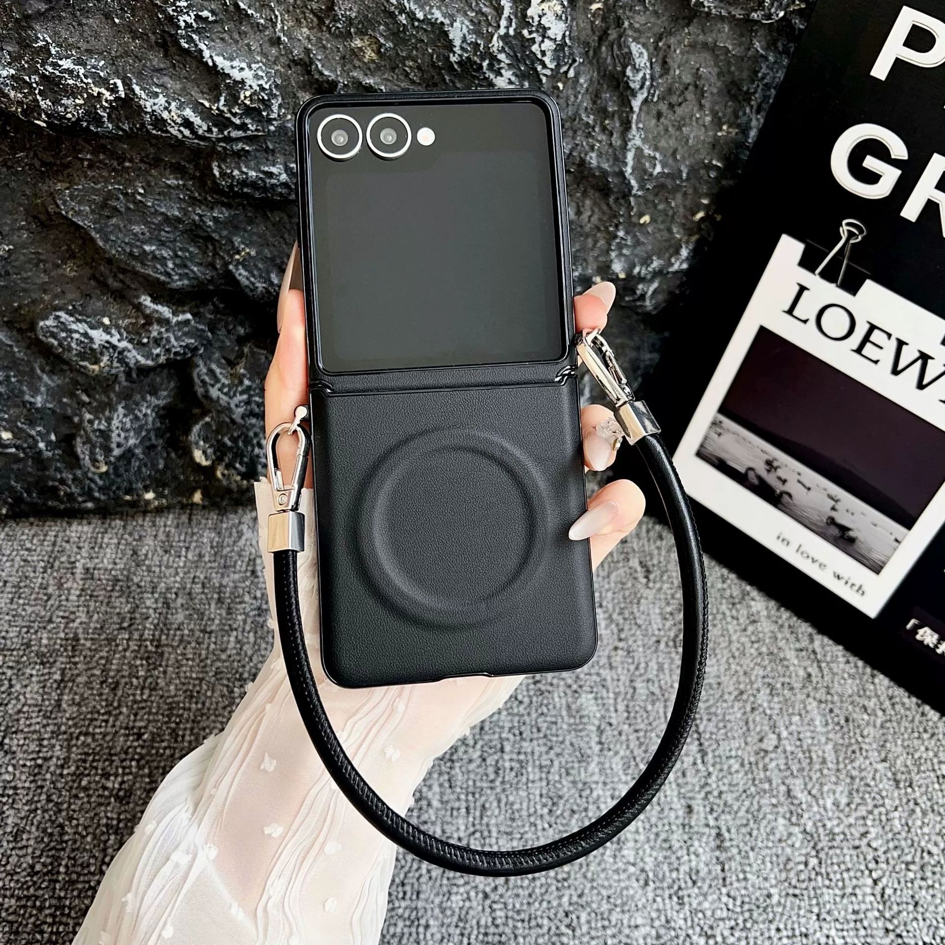 Magnetic Leather Case With Bracelet For Samsung Z Flip 5 And 4_voghion.com