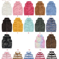 New Mid-Size Children's Casual Warm Plush Vest for Boys and Girls, Korean Style with Pockets, Stand Collar, Wool Cardigan Jacket