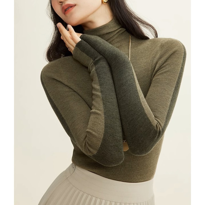 Shimao Seamless One-piece Technology Thickened Pure Wool Two-color Double-sided Wear Turtleneck Pile Collar Base Shirt Sweater