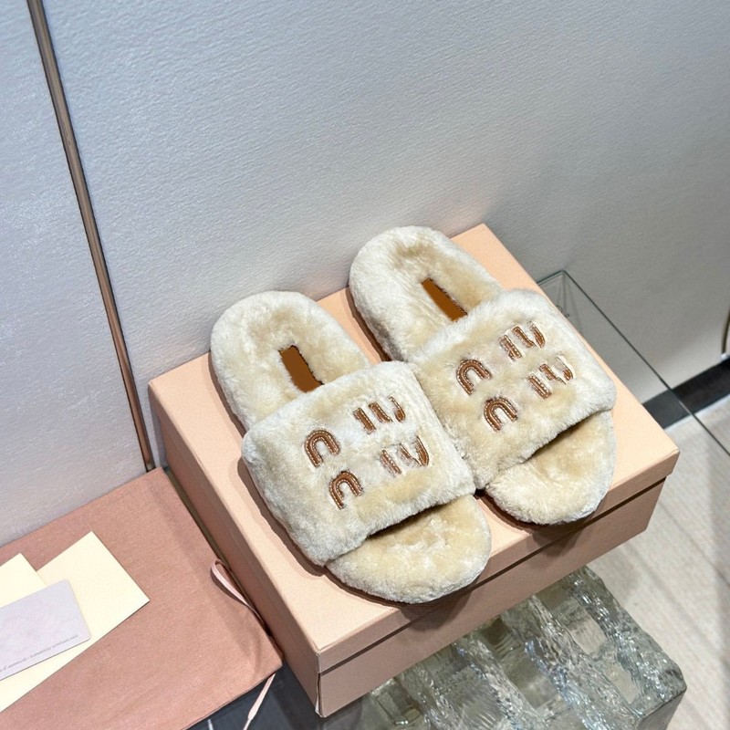 渠道版！miu风厚底毛毛拖鞋女士外穿秋冬季新款羊羔毛茸茸一字拖|undefined