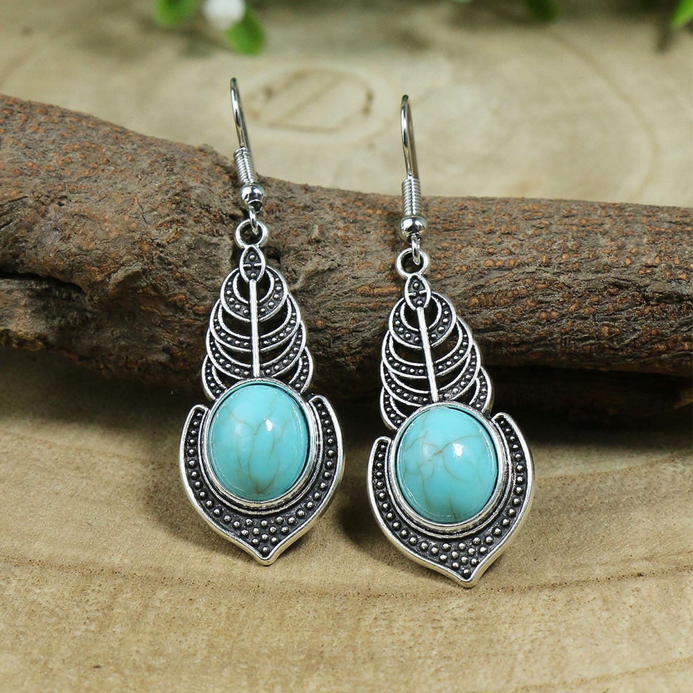 14g Weight Vacuum Plating Gold Plating Process Alloy Ear Needle Material Drop Earrings Classification 1 Pair Quantity Casual Occasion Alloy, turquoise Material Water Droplets Pattern Women's Gender Plating Design Retro Style 1 Pair Retro Water Droplets Plating Alloy Turquoise Drop Earrings 6