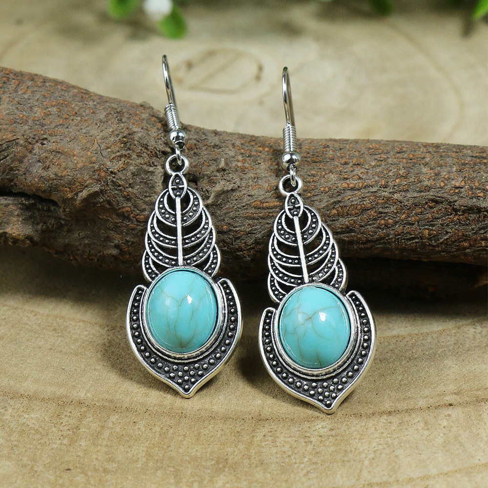 1 Pair Retro Water Droplets Plating Alloy Turquoise Drop Earrings display picture 7