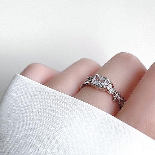 Chic, lightweight, versatile, and Instagram-worthy unorthodox design ring with rhinestones and texture, open-band for the index finger for women.