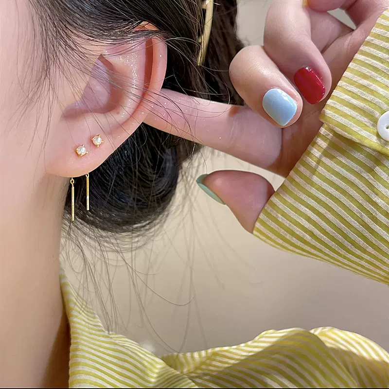 925银针耳饰珠珠简约耳线2024新款爆款时尚轻奢精致耳钉小众设计