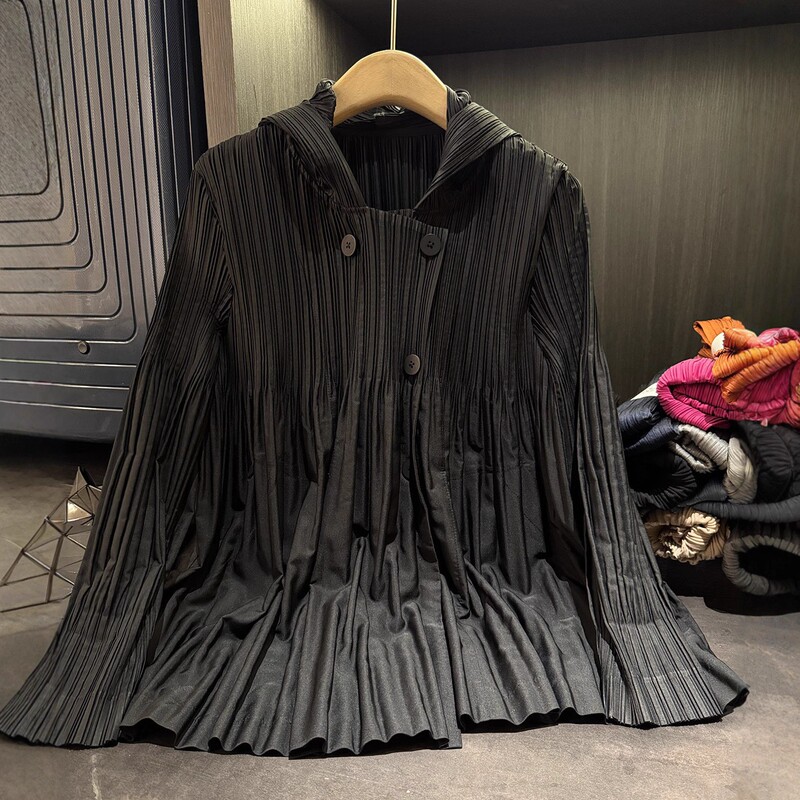 秋季新款韩版欧美系褶皱女装风衣宽松滑爽立体感出口品质长袖外套|undefined