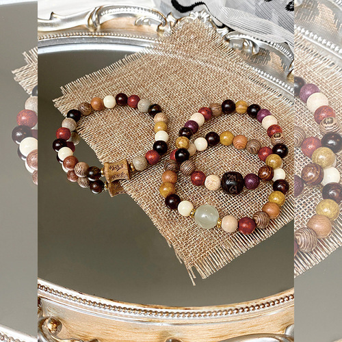 Guofeng Multi-Bead Pearl Bracelet, New Chinese Traditional Ethnic Style Beaded Retro Bracelet Accessory, Ancient Style Wooden Zen Meditation Beads Necklace