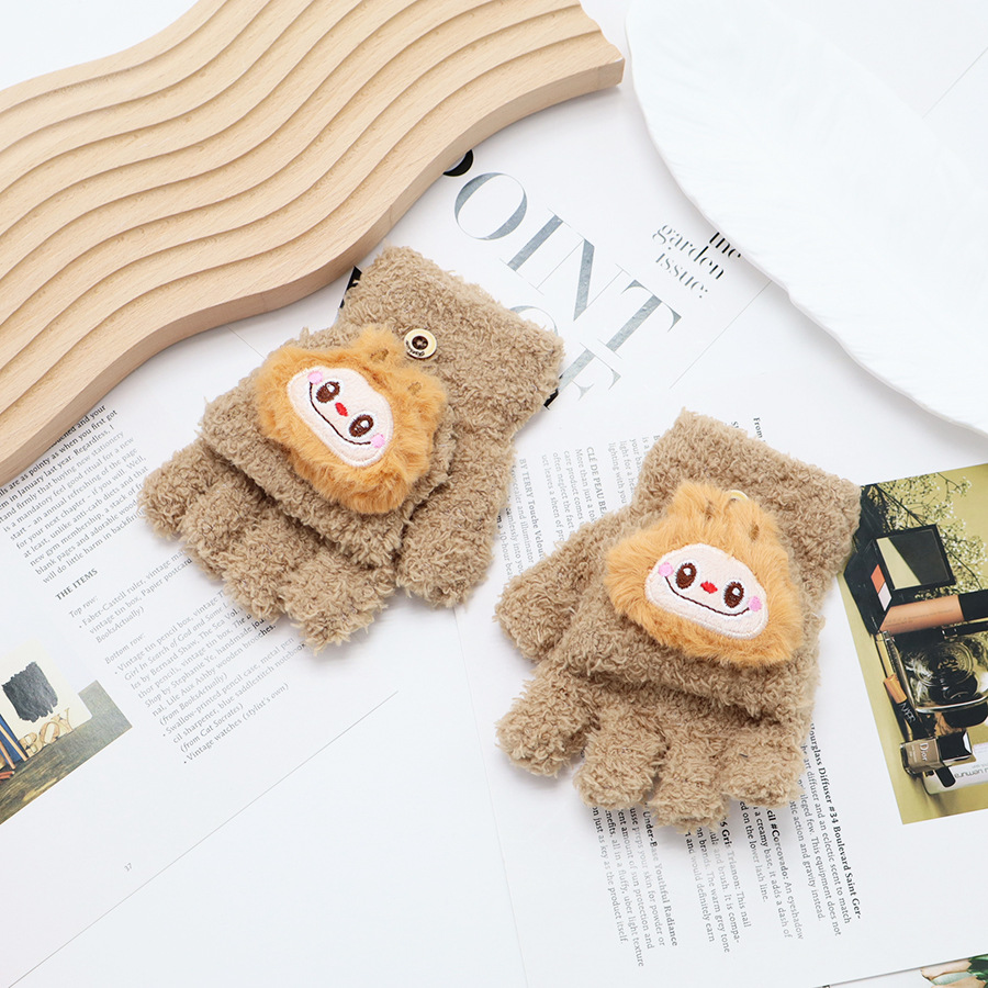 Guantes de invierno de medio dedo para niños niños niños niños niñas estudiantes lindos guantes de peluche de dibujos animados