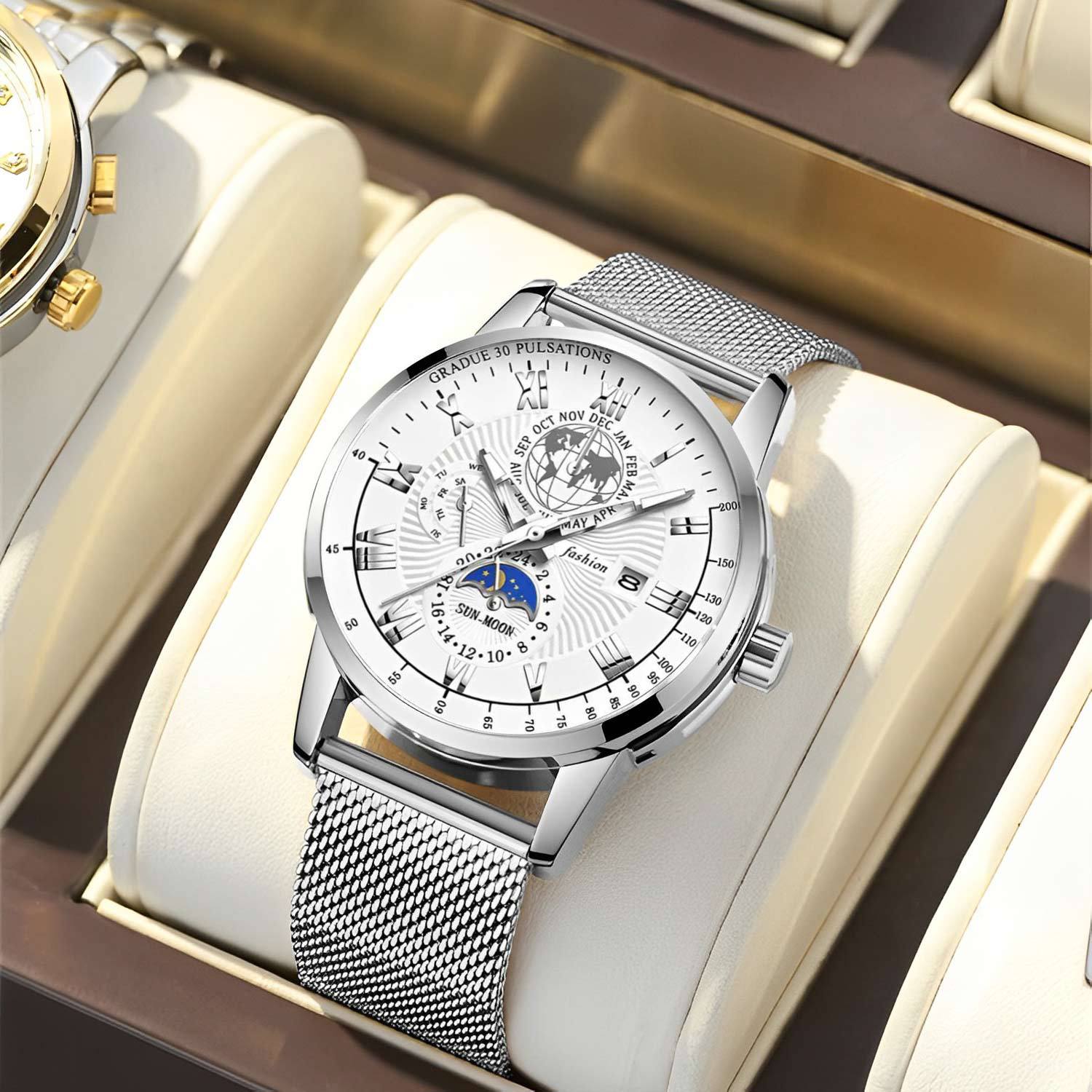 Herren Kalender Herren Quarzuhr Wasserdicht Leuchtend Stahluhr Business Uhr Vollautomatisch Mode_voghion.com