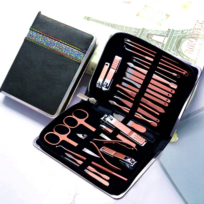26-piece cortaúñas traje de hogar anti-Splash grandes cortaúñas Rosa oro águila nariz cortaúñas herramientas de recorte de uñas