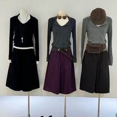 复古翻领长袖针织衫毛衣女2025新款秋季设计感修身内搭打底衫上衣