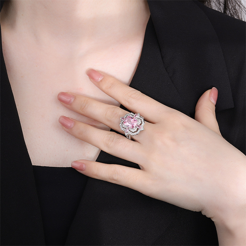 13g Weight Zircon Inlay Material Elegant Geometric Zircon Copper Wholesale Open Ring