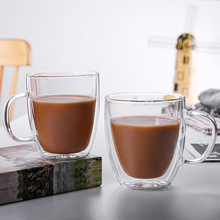 透明双层玻璃杯家用水杯马克杯咖啡杯茶杯喝水杯子饮料杯