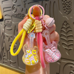 クリエイティブ発光ギター流砂ボトルキーホルダー漫画キーチェーンペンダントアクリル小さなギフト小さなアクセサリー卸売
