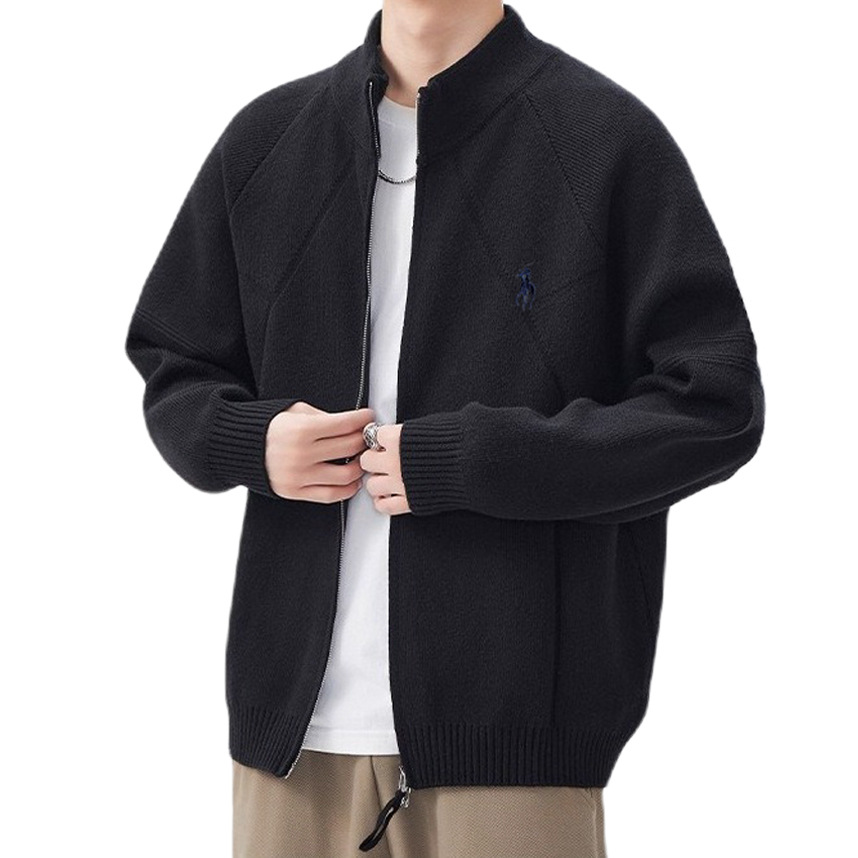 Explosiones transfronterizas de tamaño europeo de montar marca bordada doble cremallera jersey suéter cardigan chaqueta fábrica al por mayor