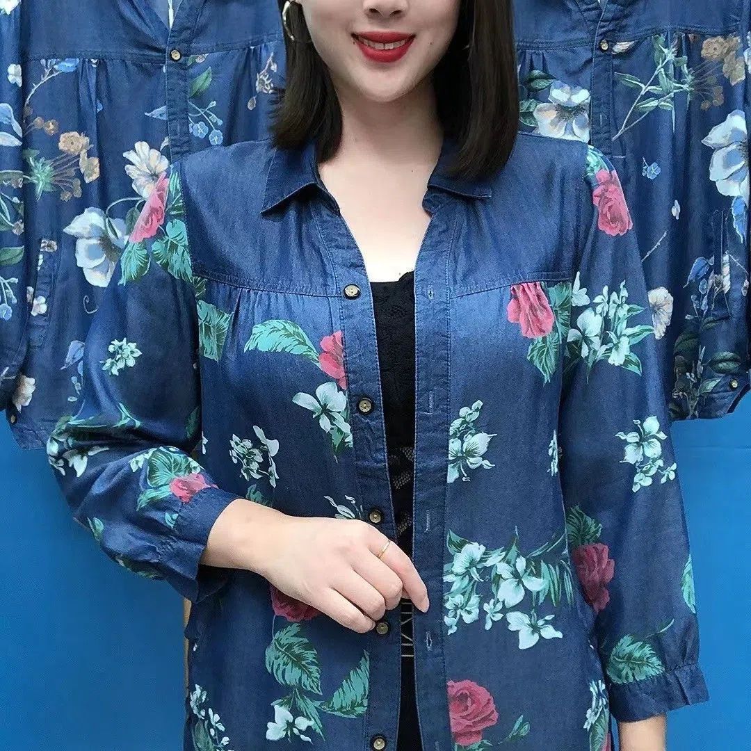 中老年女洋气减龄时尚开衫长袖上衣2022秋季新款宽松百搭大码衬衫|ms