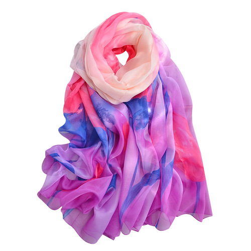 Silk scarf for women Korean style versatile summer beach towel oversized sun protection seaside long beach shawl gauze scarf chiffon scarf