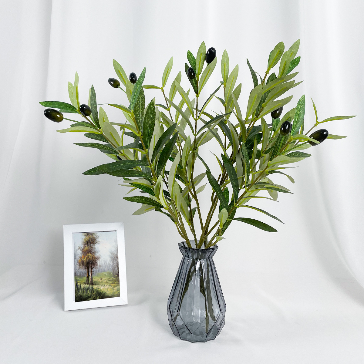 Simulación de hoja de olivo, fruta artificial, rama de olivo, decoración del hogar, bonsai falso, planta en maceta de hoja verde encriptada, estilo nórdico