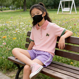 女童夏装撞色刺绣 Polo衫宽松百搭小童大童上衣童装现货工厂批发