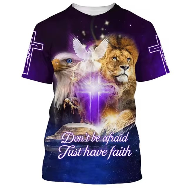 Camiseta de cuello redondo de manga corta transpirable de malla suelta de verano para hombre AliExpress Europa y América Venta caliente Resurrección Jesús Impresión 3D