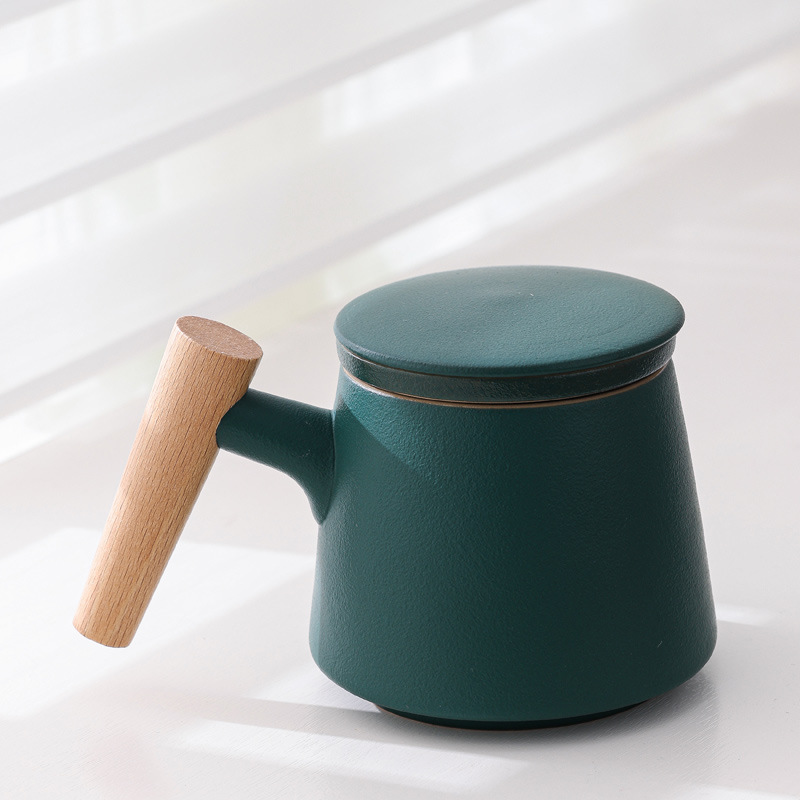 Taza elegante de tres piezas con taza de cerámica con filtro de té con tapa bolso portátil grabado LOGO nombre