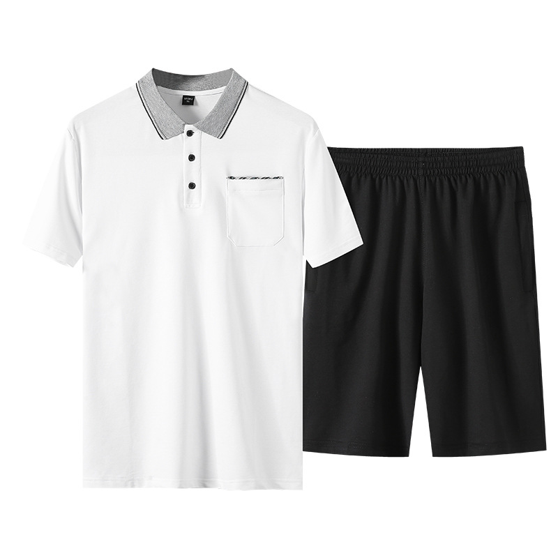 Trajes casuales de mediana edad para hombres, trajes deportivos sueltos de verano para hombres, ropa de polo casuales de dos piezas, pantalones cortos