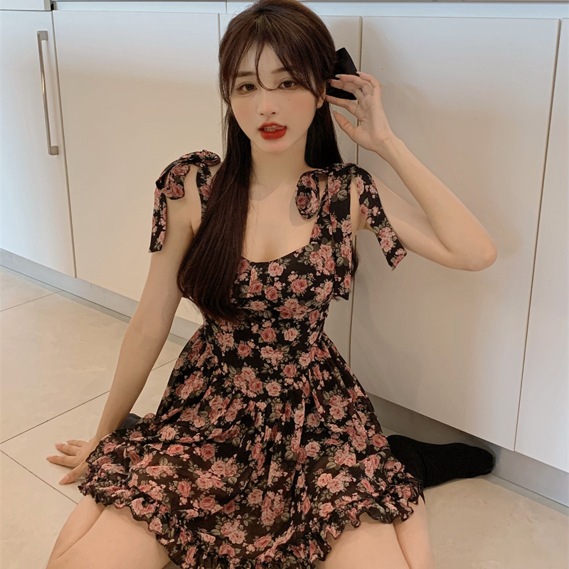 2024夏季新款甜欲风吊带连衣裙女辣妹胖妹妹御姐气质性感碎花裙子