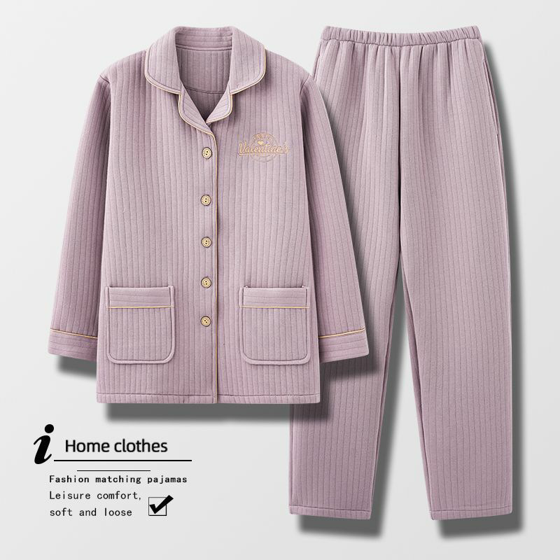 100% algodón capa intermedia de mediana edad y anciana madre pijamas de las mujeres de invierno flojo aire algodón engrosada homewear traje
