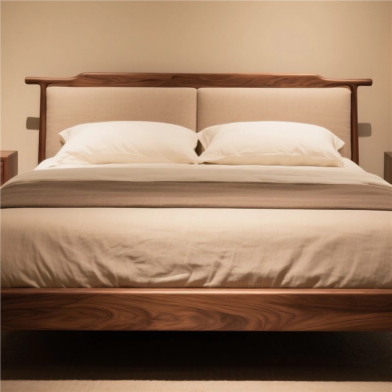 Song-Style Aesthetics North American Black Walnut Solid Wood 1.8m Double Bed Master Bedroom Wedding Bed New Chinese-Style Villa Homestay Furniture Song-Style Aesthetics North American Black Walnut Solid Wood 1.8m Double Bed Master Bedroom Wedding Bed New Chinese-Style Villa Homestay Furniture