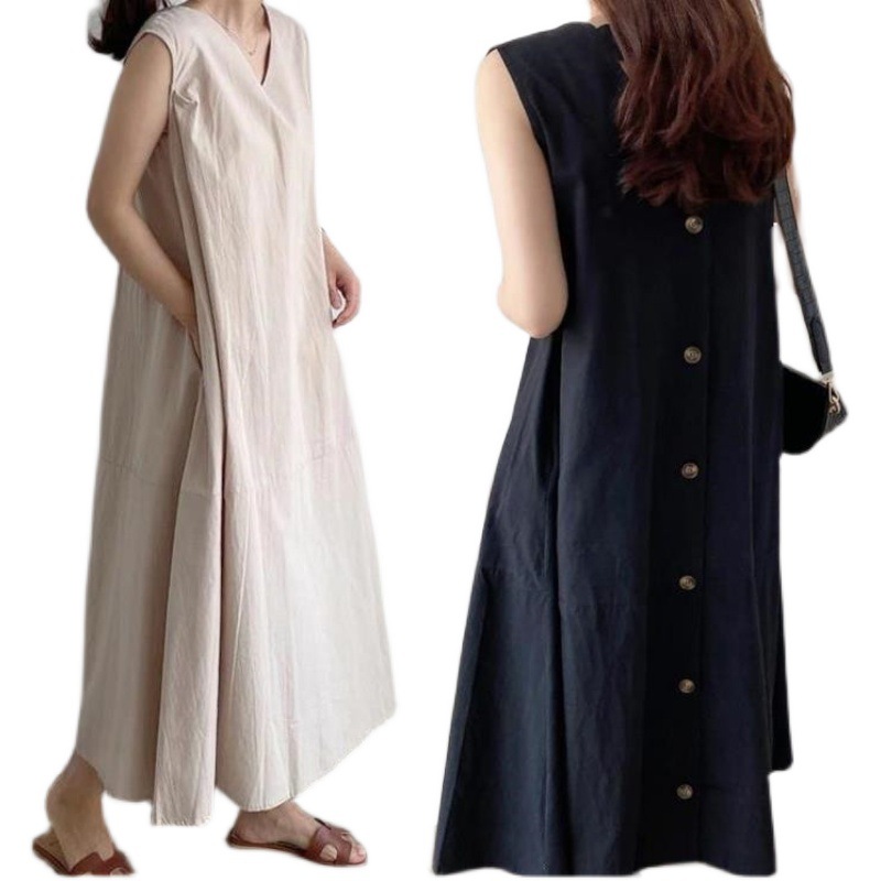 日本外单韩国春夏韩版时尚纯棉春夏大码短袖棉麻连衣裙