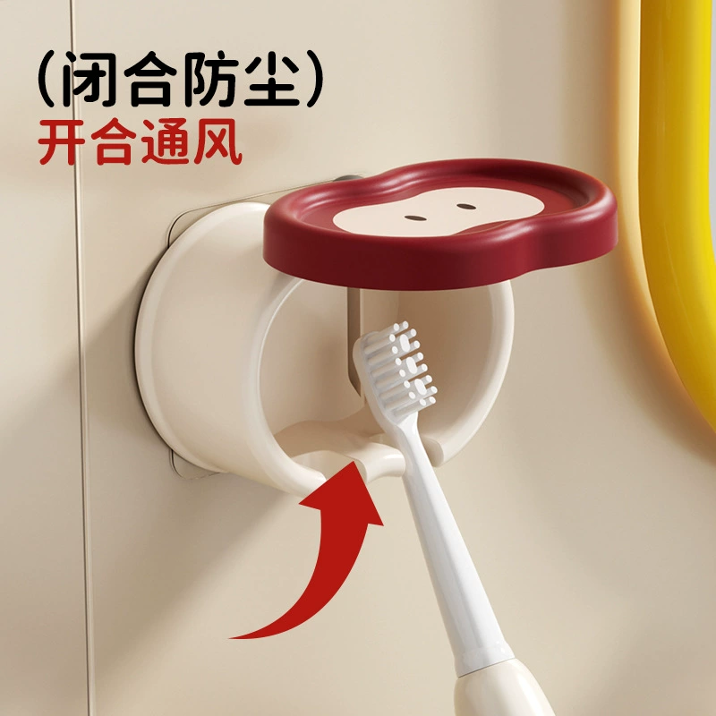 Apple, toothbrush, glass holder