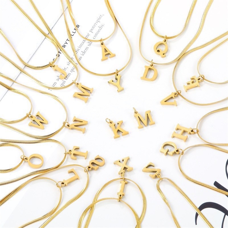 Initial Necklace In Titanium Steel - Elegant Gold Letter Pendant_voghion.com