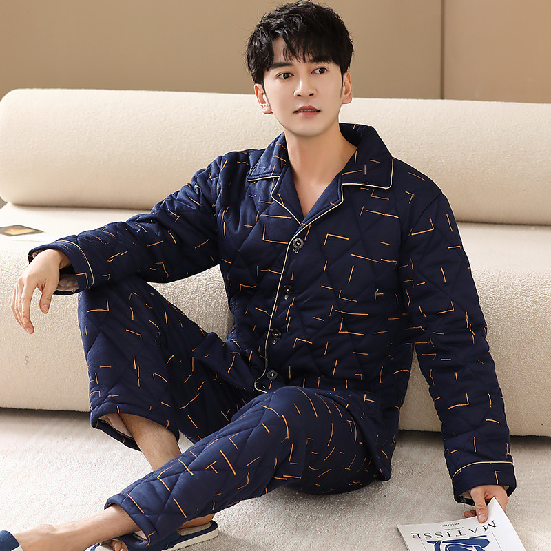 100% algodón de invierno engrosado más tamaño pijamas de tres capas de los hombres jóvenes acolchada Chaqueta de algodón acolchado de invierno ropa para el hogar cálido
