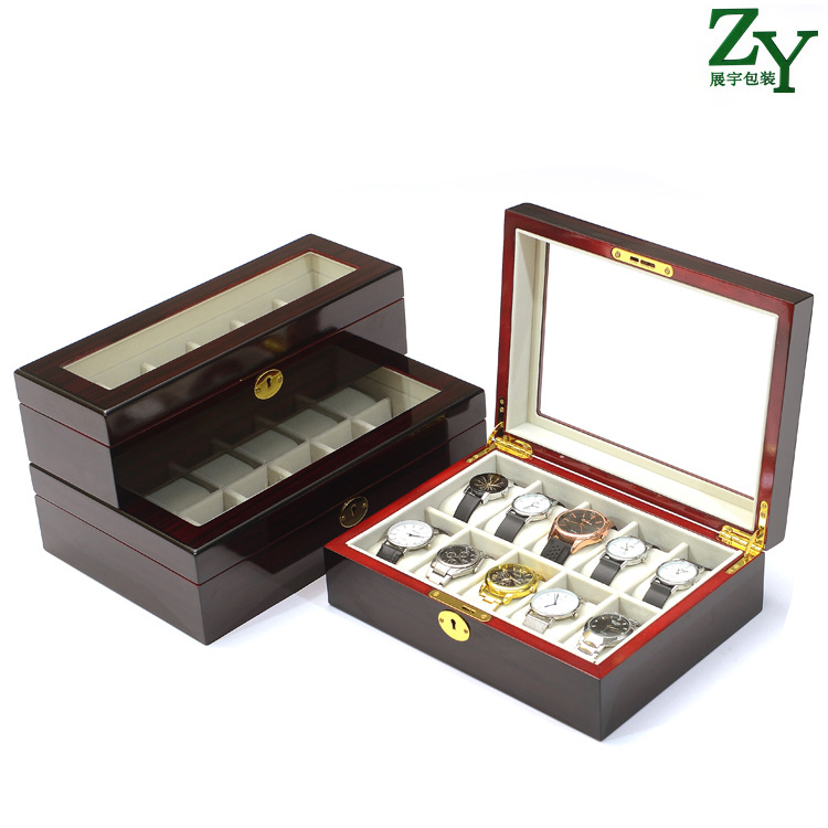 Multi-Position Window High-Gloss Paint Watch Storage Box High-Grade Sandalwood Grain Bracelet Watch Packaging Box Collection Props