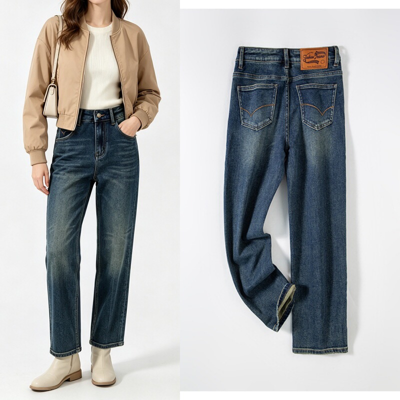 Huanghuashou 2026 Autumn Vintage Style High-Quality Baguette Jeans for Women, High-Waisted, Washed, Dark Green, Slimming Straight-Leg Pants Huanghuashou 2026 Autumn Vintage Style High-Quality Baguette Jeans for Women, High-Waisted, Washed, Dark Green, Slimming Straight-Leg Pants