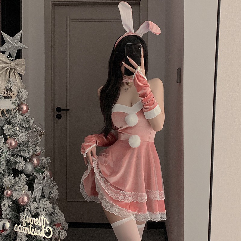 핑크 벨벳 바니걸 슈트 [스타킹 제외]