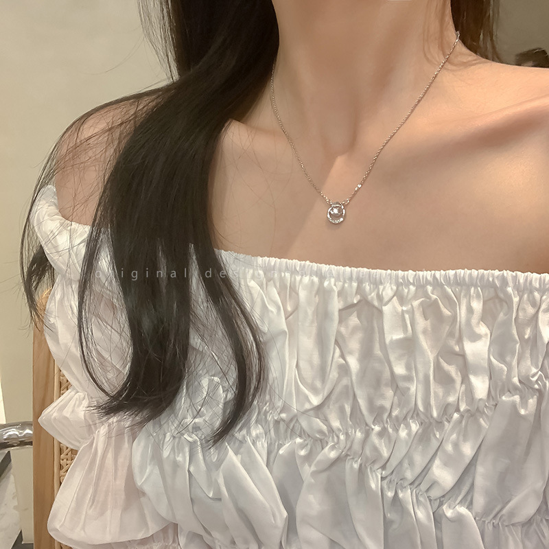 Zircon Inlay Material Simple Style Round Alloy Inlay Zircon Women's Necklace